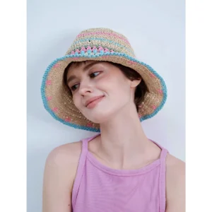 Handwoven Beach Straw Hat 38 made with natural raffia and woven straw for summer resort collections