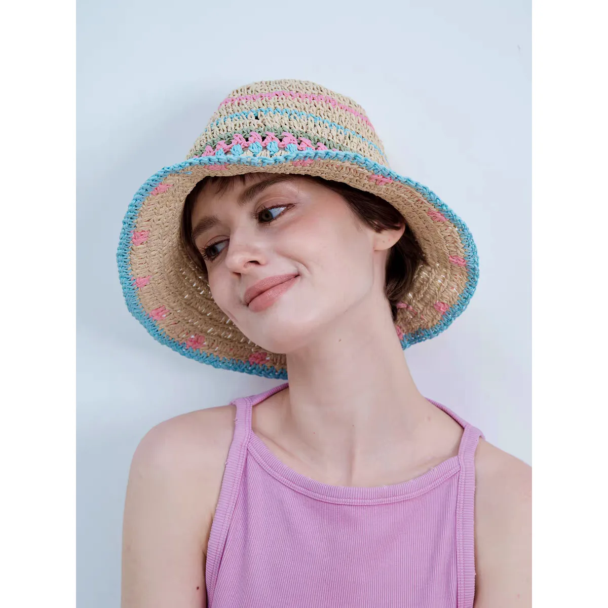 Handwoven Beach Straw Hat 38 Handwoven Beach Straw Hat 38 made with natural raffia and woven straw for summer resort collections