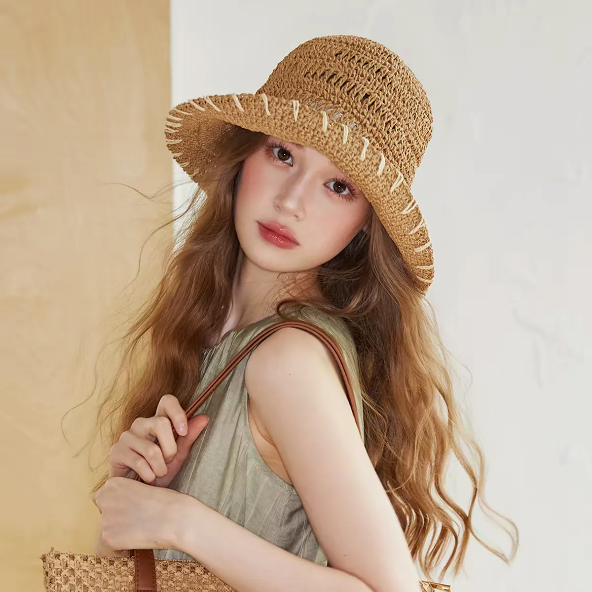Wide Brim Summer Straw Hat 50 Wide Brim Summer Straw Hat 50 made with natural raffia and woven straw for summer resort collections