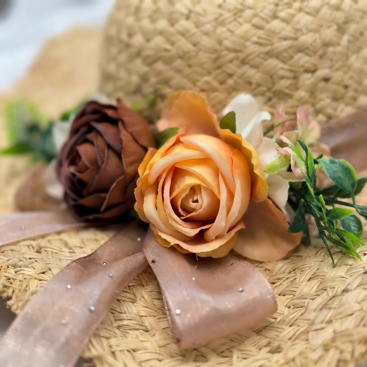 Ribbon Trim Raffia Hat 59 Ribbon Trim Raffia Hat 59 made with natural raffia and woven straw for summer resort collections