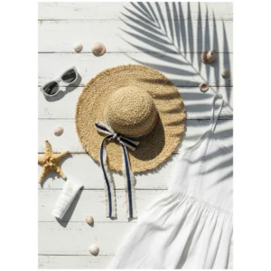 Wide Brim Summer Straw Hat 82 made with natural raffia and woven straw for summer resort collections