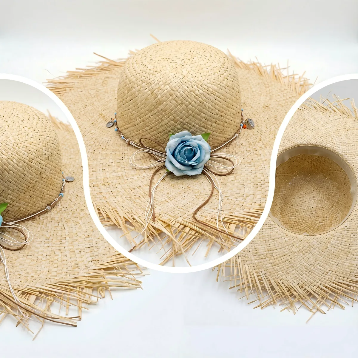 Natural Raffia Straw Hat 97 Natural Raffia Straw Hat 97 made with natural raffia and woven straw for summer resort collections